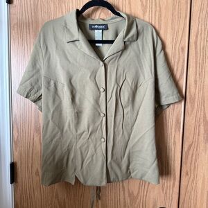 Army Olive Green Button-Up Short Sleeve Sag Harbor Blouse XXL
